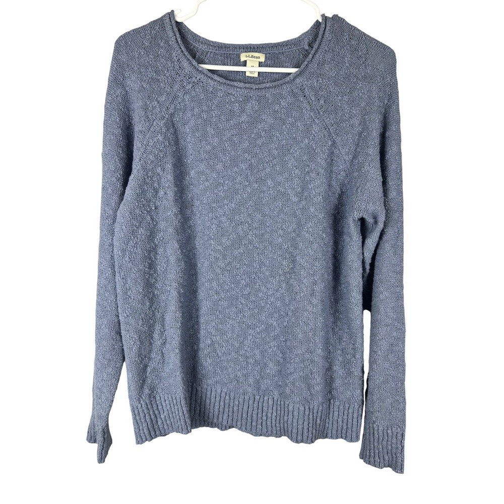 LL Bean Blue 100% Cotton Textured Sweater Minimal Coastal Size Medium